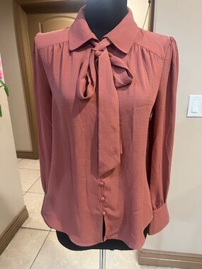 mine Rose-Tone Bow Tie Blouse